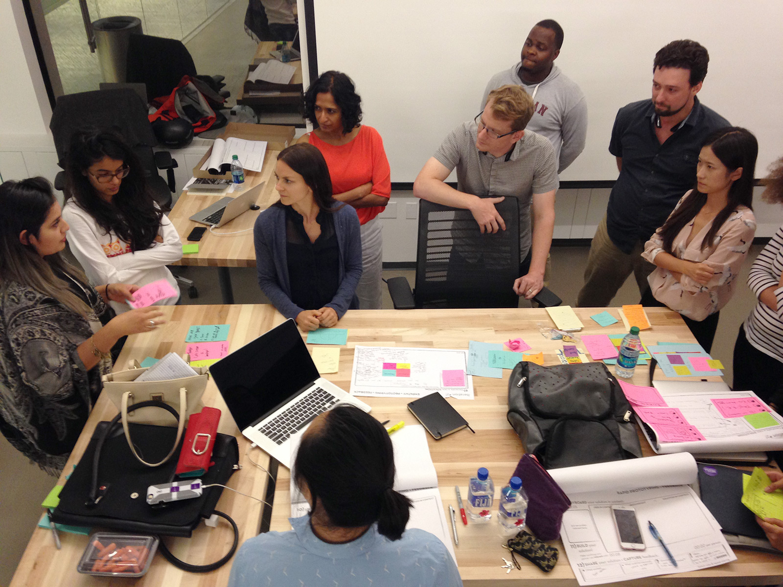 Medill media innovation students in San Francisco are learning to apply human-centered design techniques to the development of media products. Clockwise from left: MSJ students Reedhima Mandlik, Vijeta Ojha, Jessica Buchleitner; “Design Thinking & Research for Media Products” instructors Hema Padhu and Pete Mortensen; MSJ students Devin Emory, Henry Keyser, Vivian Zhang.